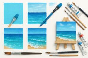 Step-by-step mini seascape canvas painting tutorial for beginners
