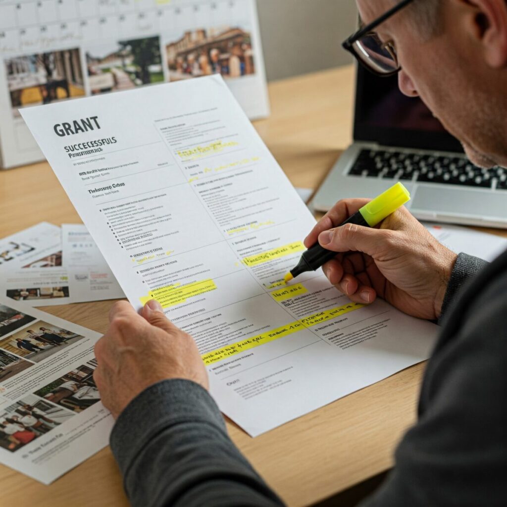 Top 10 Places for Artist Grants and Funding 6 Artist reviewing successful grant proposal with highlighter and notes