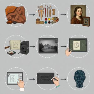 The Undeniable Technology Influence on Art: A Comprehensive Overview 3 Undeniable Technolog: Historical evolution of technology influence on art showing tools to digital