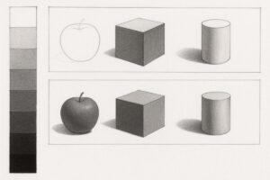 Mastering Shadow in Art: Unleash Light and Form (Plus a Helpful Tool!) 5 alue study exercise for learning shadow in art with grayscale painting technique