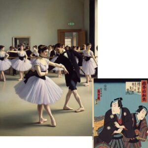 Bridging Worlds: The Enduring Legacy of Japonisme on Western Masters 6 Degas painting of dancers and theatrical Ukiyo-e print by Sharaku