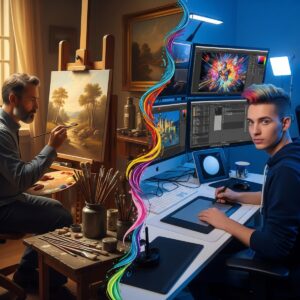 The Big Debate: When Does Something Become Art? Exploring 'Is It Art?' 5 Evolution of art creation from traditional painting techniques to modern digital art showing how artistic definition expands