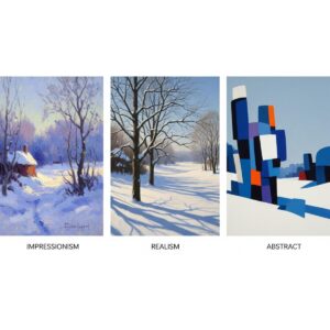 Art Styles Explained: How Different Art Styles Depict the Seasons 3 Art styles explained through seasonal paintings showing impressionism vs realism vs abstract winter landscapes side by side