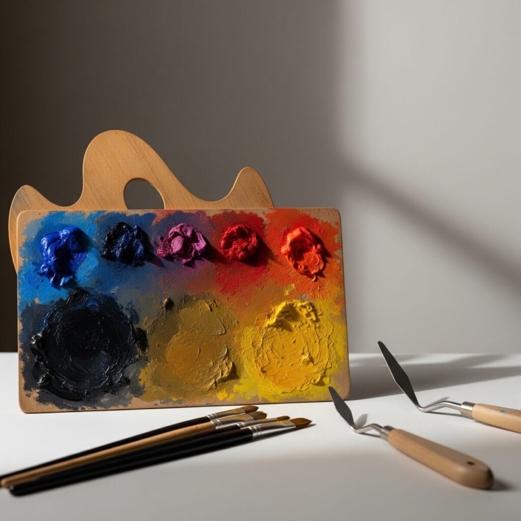 Color theory basics demonstration showing Vermeer's limited palette technique with ultramarine blue, lead white, and yellow ochre creating rich color harmony