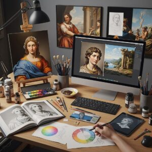 Contemporary art evolution showing connections between traditional painting techniques and modern digital artistic expression