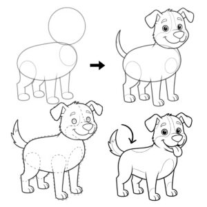 How to Draw a Dog Step-by-Step: Beginner dog drawing tutorial showing how to add legs, tail and details step by step