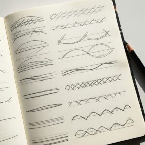 Drawing for Beginners Basics: Your Ultimate Guide to Getting Started 6 A page filled with various line drawing exercises, including straight lines, curves, and cross-hatching, perfect for daily drawing practice for beginners