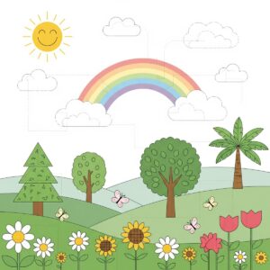 50+ Cute Easy Drawings Anyone Can Do (Step-by-Step Fun) 6 Easy nature drawings including simple flowers, trees, sun, clouds and rainbow with basic shapes