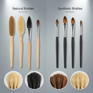 Natural bristle brushes versus synthetic paint brushes showing the difference in texture and bristle appearance for artists