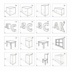 One point perspective drawing exercises and practice worksheets for beginners to improve skills