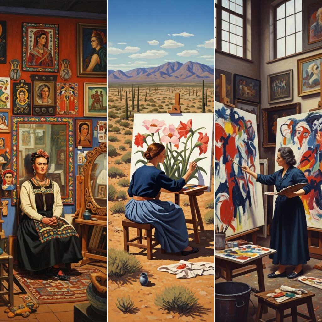 Famous Women Artists History: Painters with Most Influence Often Overlooked Throughout Time 6 Overlooked women artists modern era Georgia O'Keeffe Frida Kahlo Lee Krasner female painters who shaped contemporary art movements