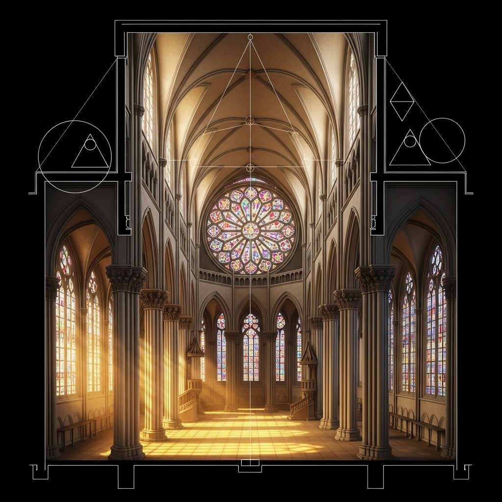 Religious Symbolism in Art: A Beginner's Guide to Unpacking Meaning 6 Sacred geometry in religious architecture showing symbolic meaning of church design, arches, and sacred numbers in Christian art