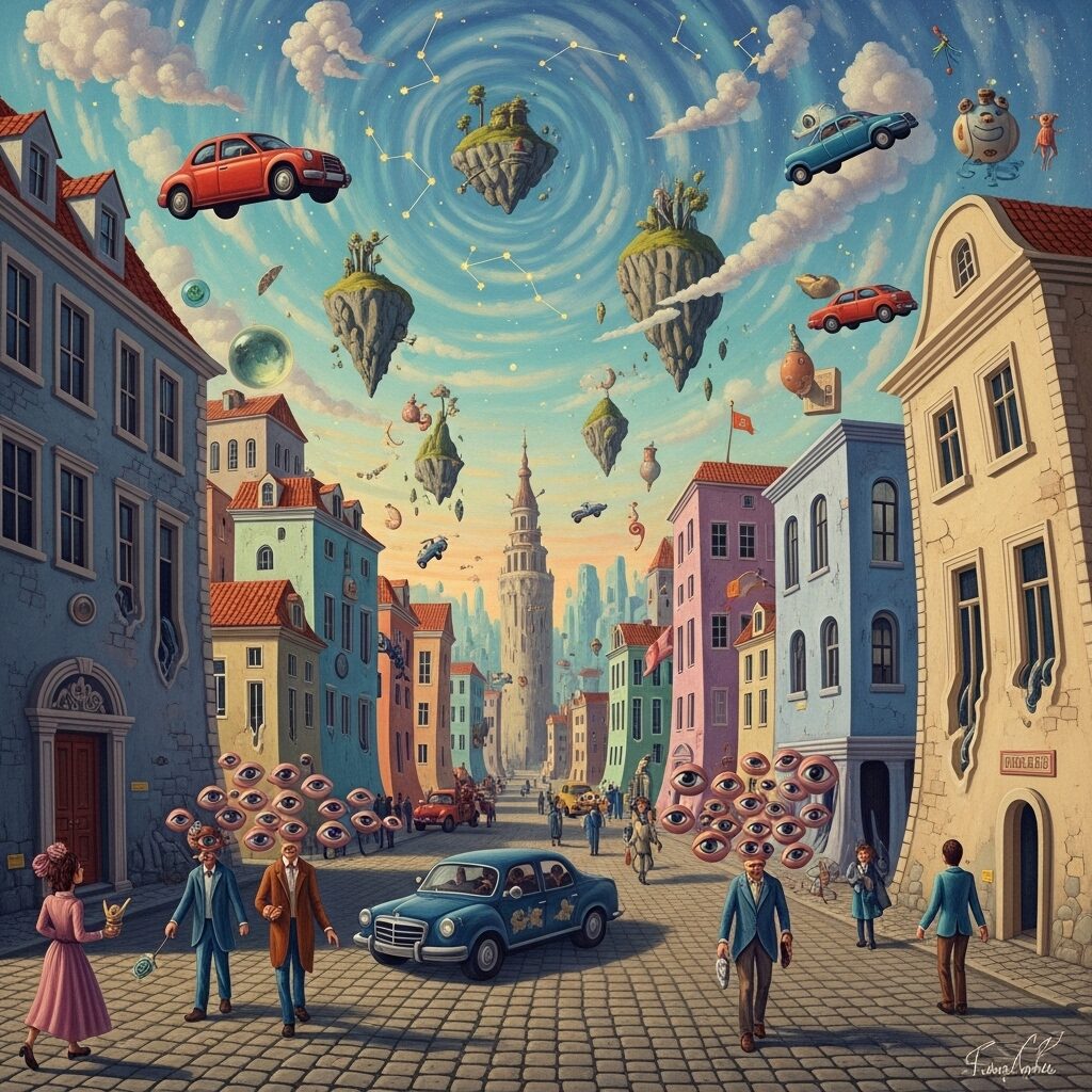 What Your Favorite Painting Says About You: An Art Lover's Personality Quiz 6 A bizarre and dreamlike Surrealist painting, featuring illogical juxtapositions or distorted realities, representing the imaginative, unconventional, and subconscious-exploring personality of its enthusiasts