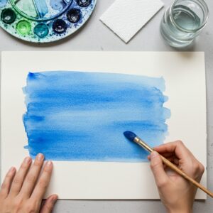 Beginner Watercolor Techniques Overview: Basic watercolor wash techniques showing flat wash application with proper water control