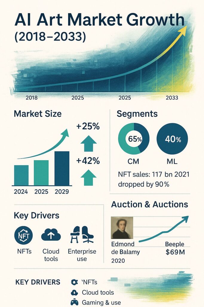 AI art market growth statistics and trends showing the economic impact of artificial intelligence on the art industry in 2025