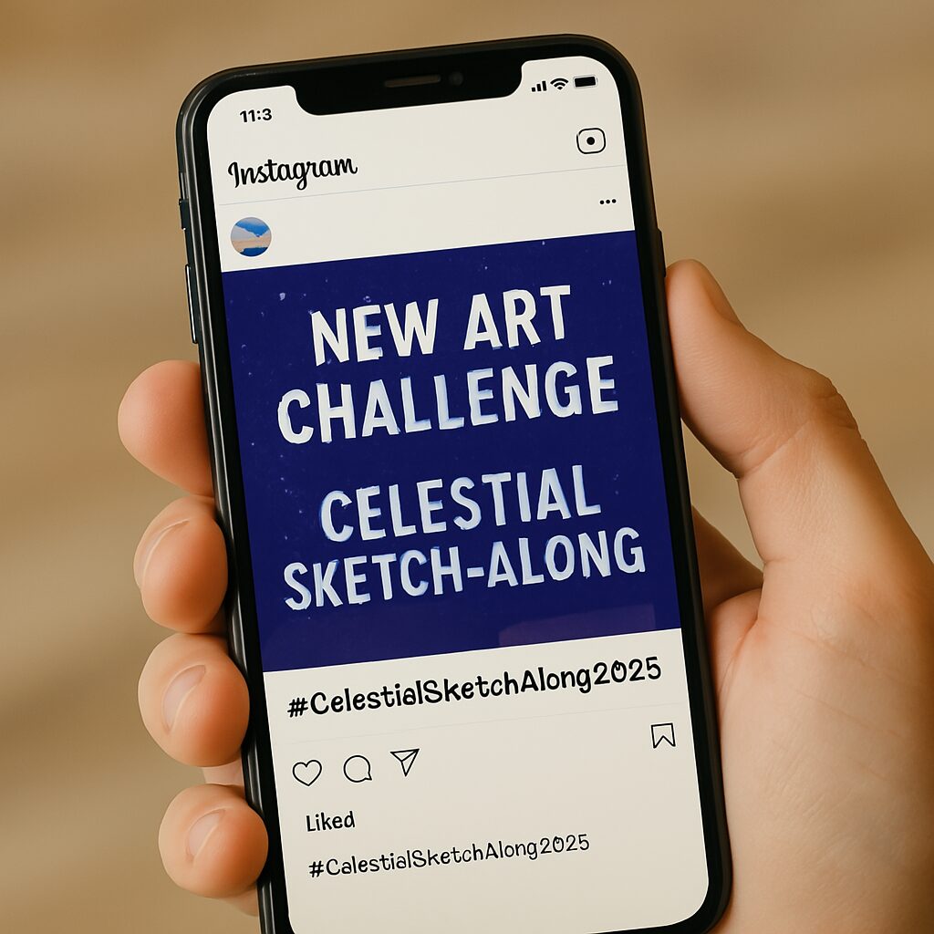 Unleash Your Creativity: A Step-by-Step Guide to Creating and Running Your Own Art Challenge 5 A person holding a phone showing an Instagram post announcing a new art challenge with a custom graphic and unique hashtag.