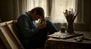 Overcoming the Void: Your Essential Guide to Artist Creative Burnout 3 artist feeling creative burnout in studio