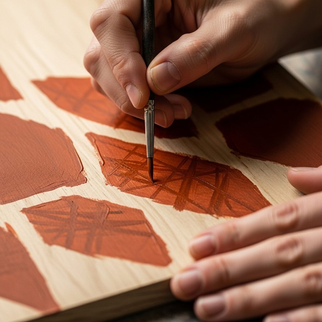 What Is Tempera Paint? A Secrets Guide for Beginners and Kids 6 A close-up of an artist's hands painting with a fine brush and egg tempera on a wooden panel, showcasing the traditional technique