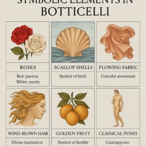 Botticelli color symbolism and symbolic elements showing roses, shells, wind, and drapery meanings in Renaissance art