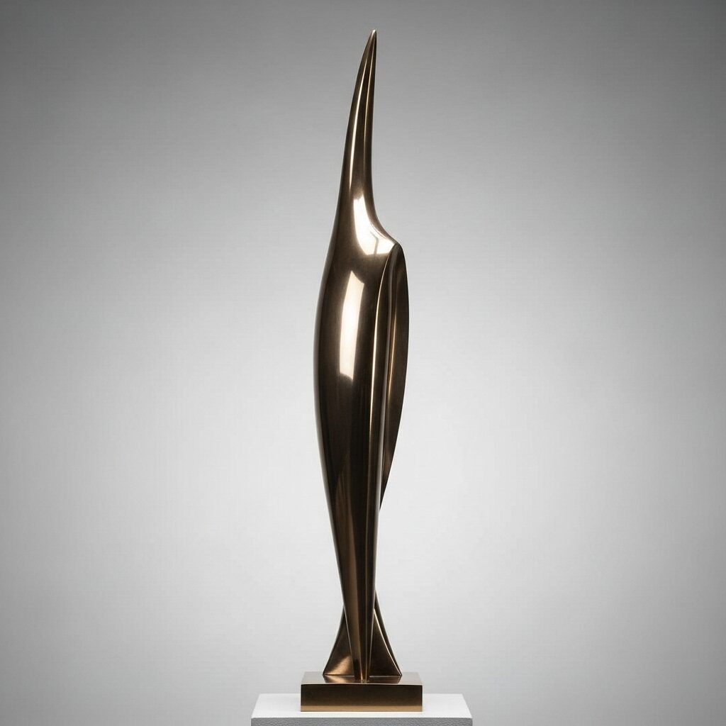 Constantin Brâncuși's abstract bronze sculpture, Bird in Space, a tall, polished, and elongated form representing flight