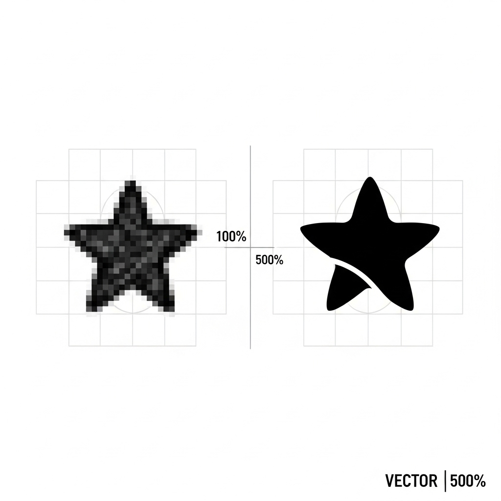 Side by side comparison showing clip art vs vector art scalability differences when resized