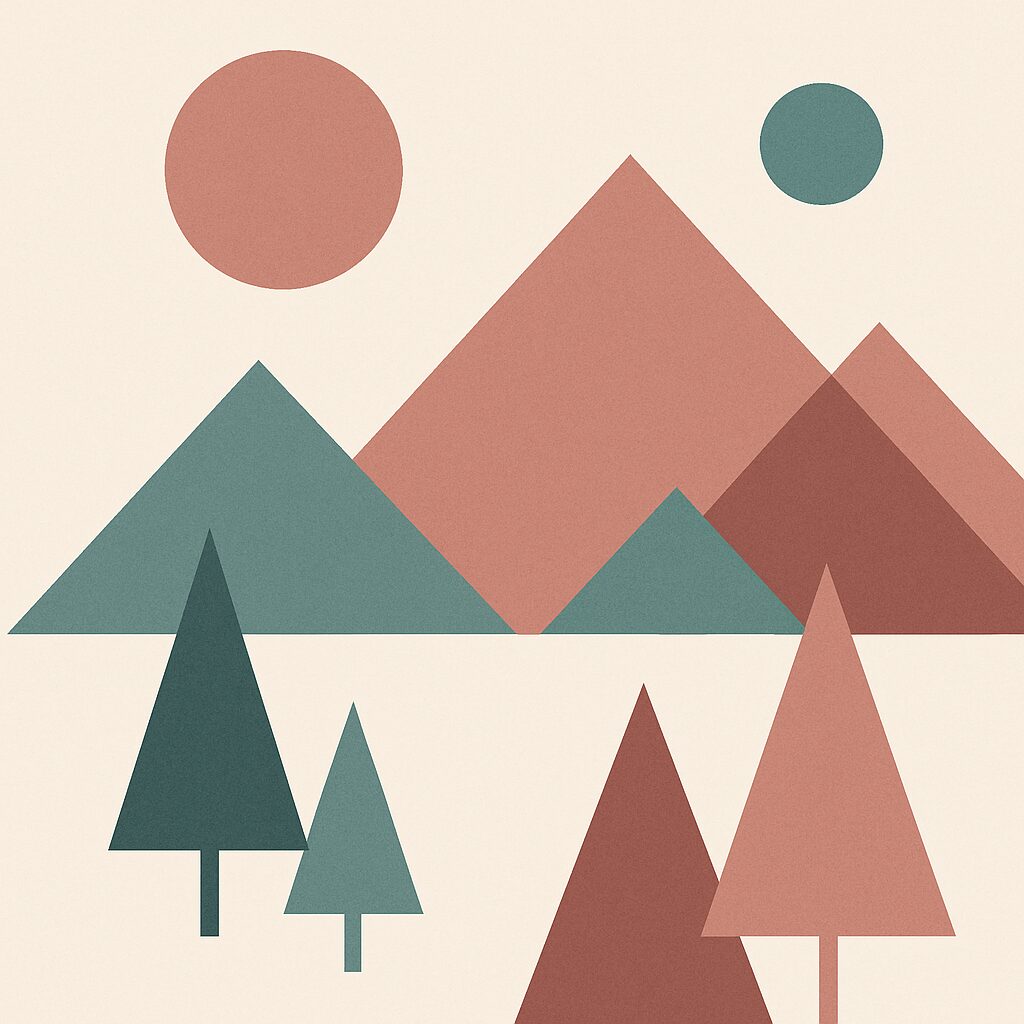 Unlock Your Inner Artist: A Guide to Daily Drawing Prompts 5 An abstract landscape composed entirely of triangles and circles in a limited color palette, demonstrating creative constraint in art.