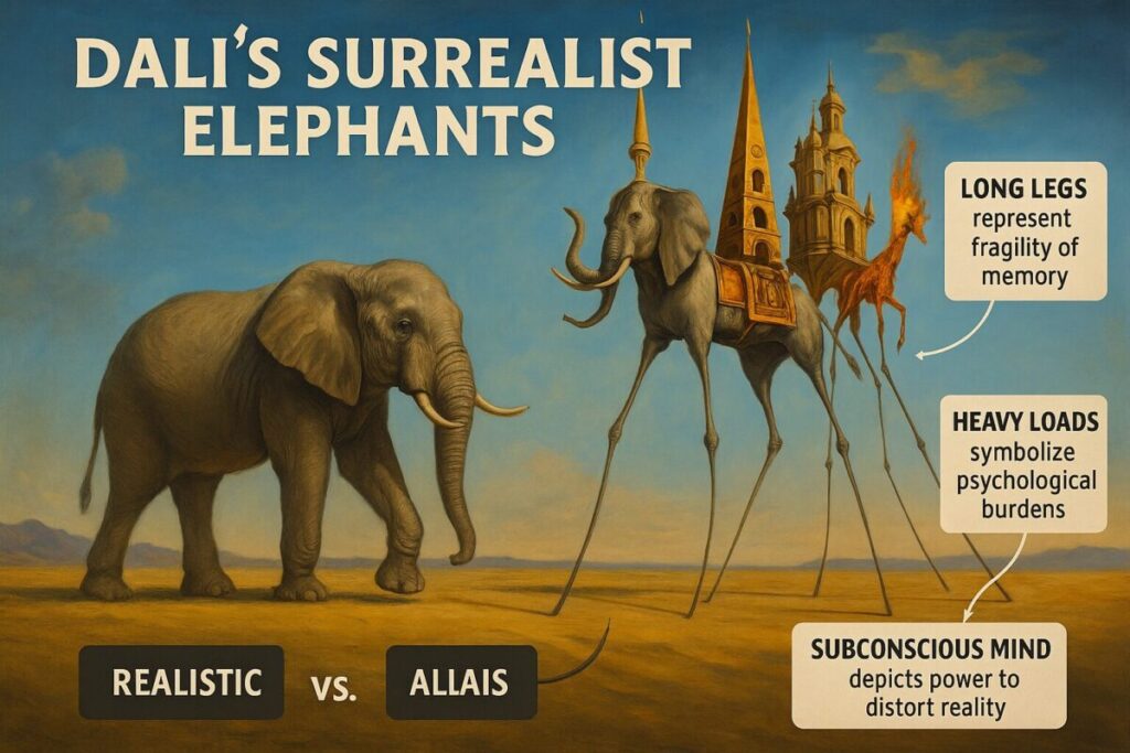The Hidden Symbolism in Salvador Dalí's Art: Decoding the Master's Visual Language 4 Salvador Dalí elephant symbolism with elongated spider legs representing the weight and power of the subconscious mind in surrealist art