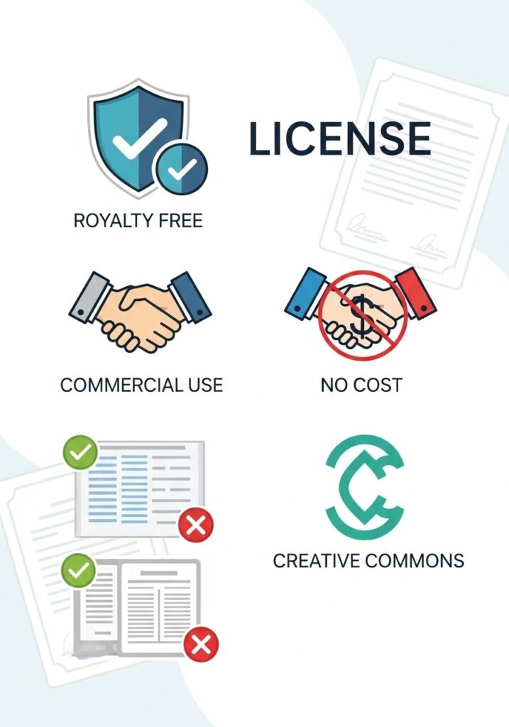 Free clip art licensing guide showing commercial use permissions and copyright-free graphics for designers