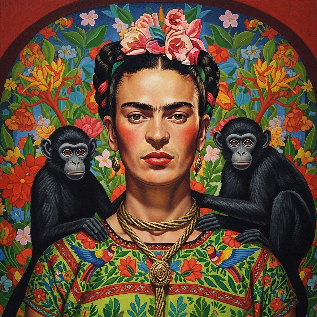 Unveiling a Hidden Muse: Famous Artists' Pets 7 Frida Kahlo's painting, "Self-Portrait with Monkeys," which depicts the artist surrounded by her beloved spider monkeys.