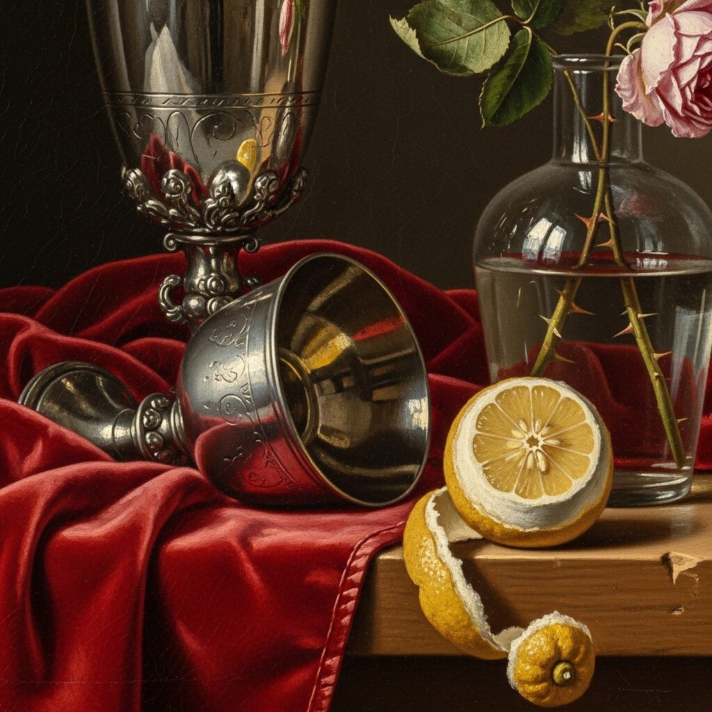 Camera Obscura in Art: The Secret Weapon Behind History's Greatest Masterpieces 7 A detail from a 17th-century Dutch Master painting known for its extreme realism, perhaps focusing on intricate fabric textures, reflections in glass, or precise architectural lines, illustrating the general trend of heightened realism during the period