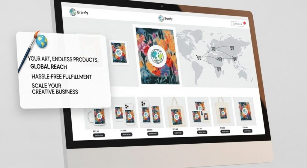 Digital Nomad Artists: Creating and Selling Art from Anywhere 7 Screenshot of an online art store featuring various art prints and custom products from a print-on-demand service.