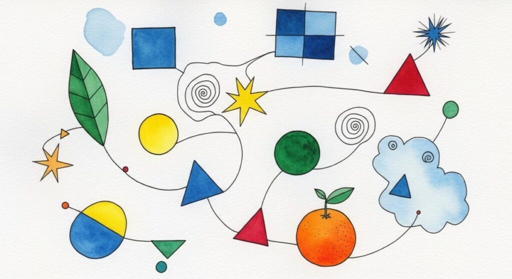 Beyond the Serious: Exploring Paul Klee's Whimsical Art Style 3 An abstract watercolor painting in the whimsical art style of Paul Klee, featuring playful shapes and vibrant, luminous colors, evoking a dreamlike quality