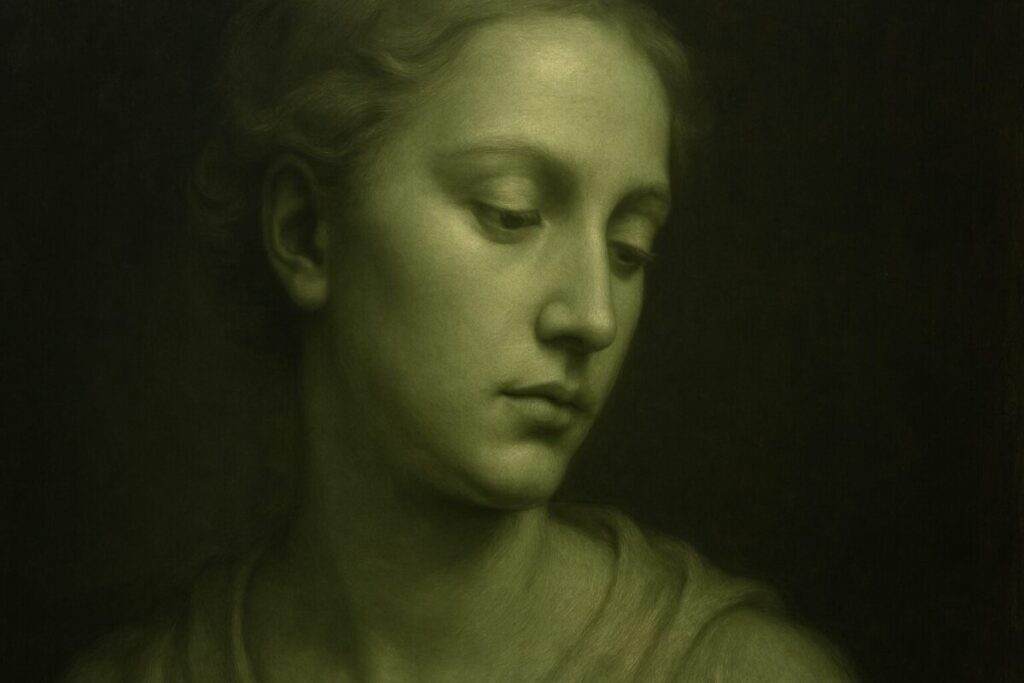 Unlocking Renaissance Secrets: A Beginner's Guide to Verdaccio Underpainting 3 A stunning, luminous oil portrait of a woman, painted using the verdaccio underpainting technique, showcasing realistic and glowing skin tones.