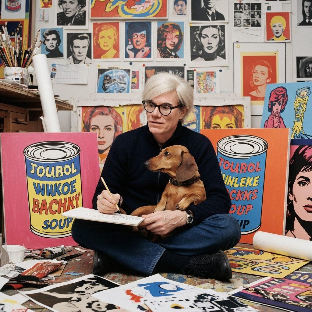 Unveiling a Hidden Muse: Famous Artists' Pets 5 A photograph of Pop artist Andy Warhol holding his dachshund, Archie.