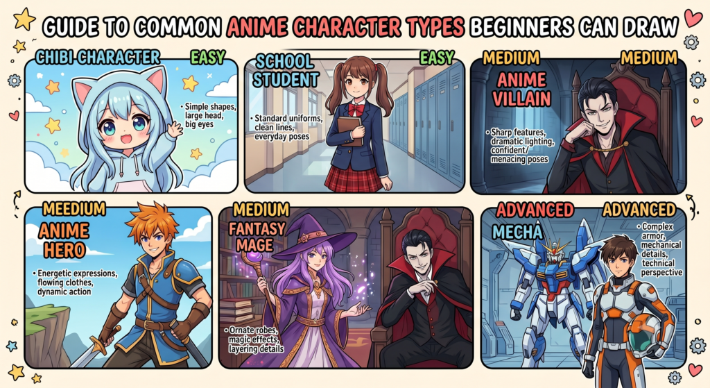 How to Draw Anime Characters: Easy Step-by-Step Tutorial for Beginners 4 Common Anime Character Types