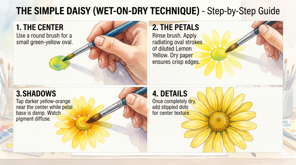 The Simple Daisy (Wet-on-Dry Technique)