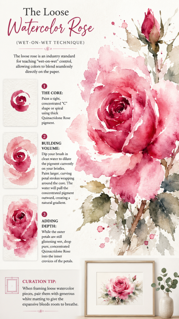 Watercolour rose tutorial for beginners infographic