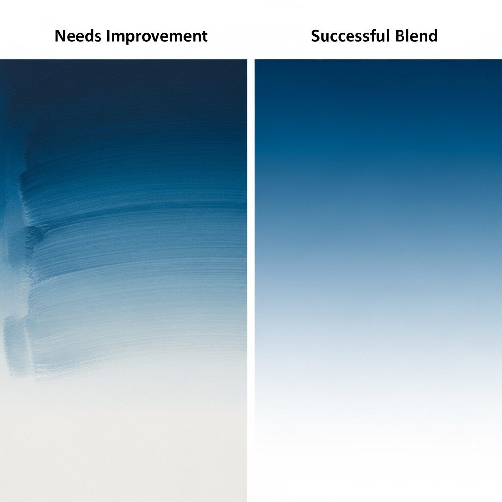 How to Blend Acrylic Paint on Canvas for Beginners: A Simple Guide 7 A comparison image showing a poorly blended acrylic gradient with harsh lines next to a smoothly blended acrylic gradient.