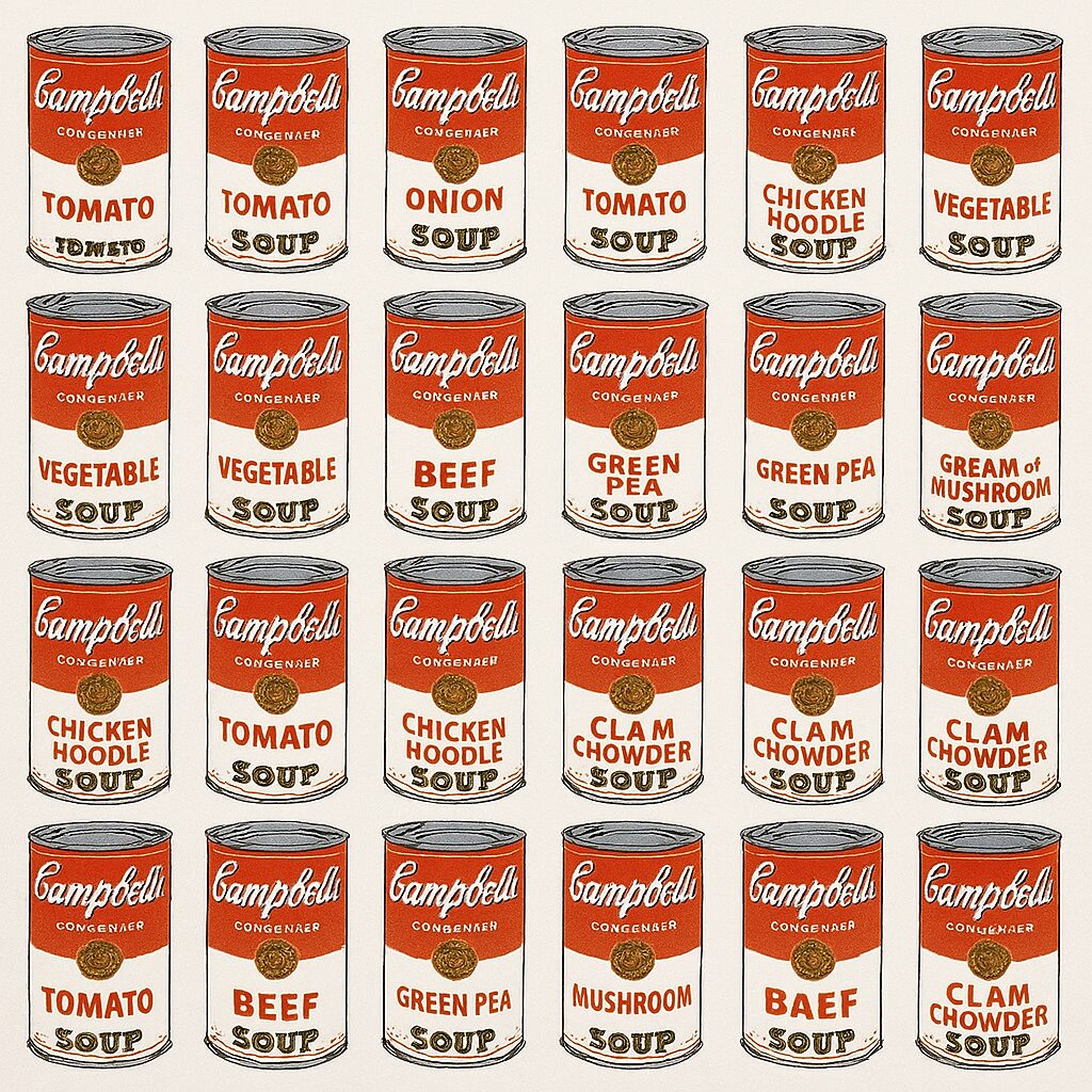 Famous Rebellious Artists: The Bad Boys Who Changed Art History Forever 6 Andy Warhol's famous Campbell's soup can pop art prints in bright commercial colors