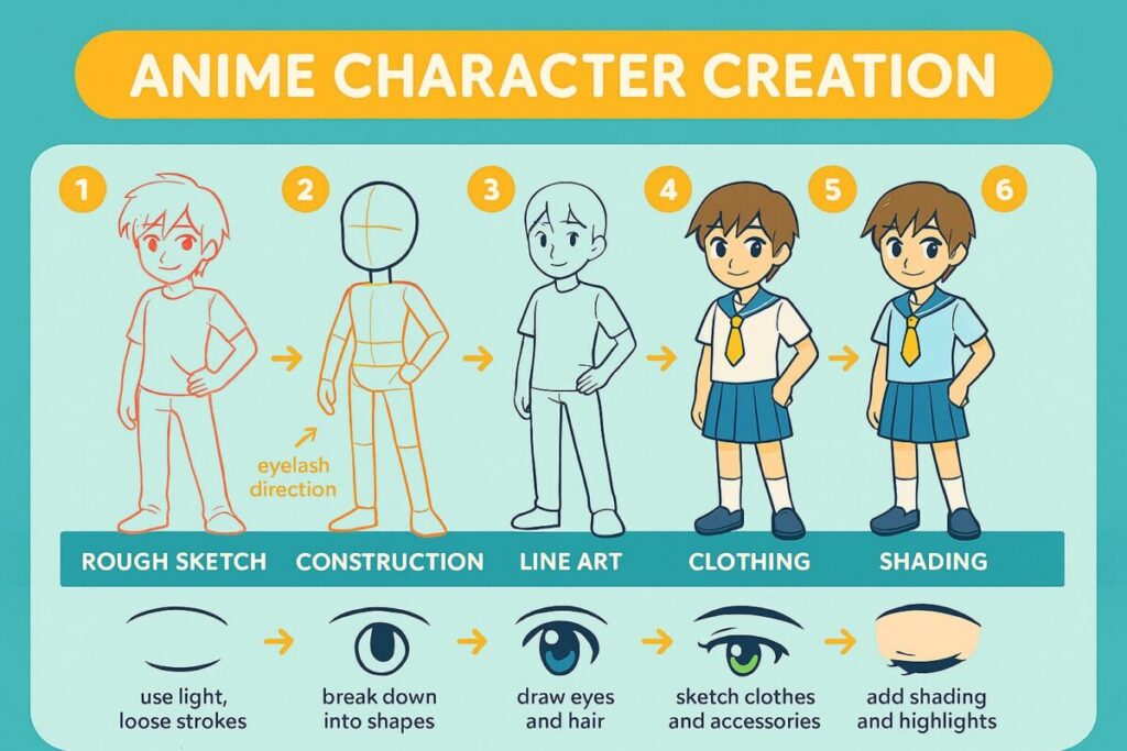 How to Draw Anime Characters for Beginners: Your First Steps to Creating Anime Art 8 Complete anime character creation process