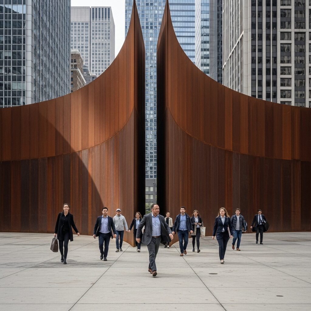 Richard Serra's 'Tilted Arc', a controversial public art installation that was eventually removed after public outcry.