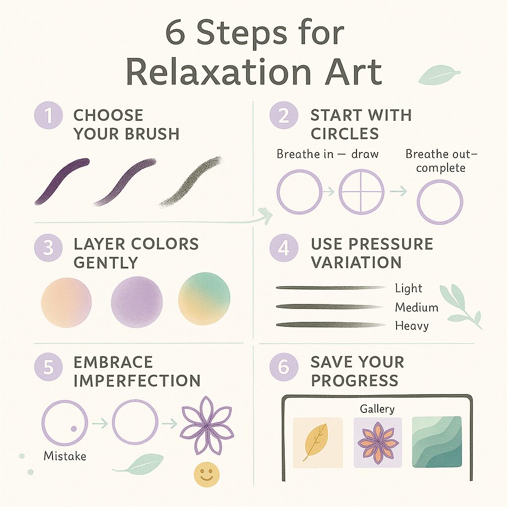 The Digital Canvas: Art for Relaxation in the Modern Age - Your Guide to Digital Art Therapy 6 Step-by-step digital art tutorial showing basic relaxation techniques for beginners