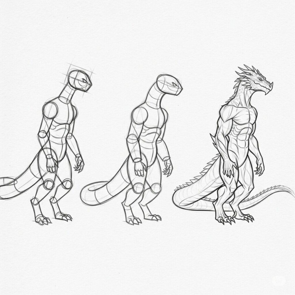 dragon body construction drawing tutorial