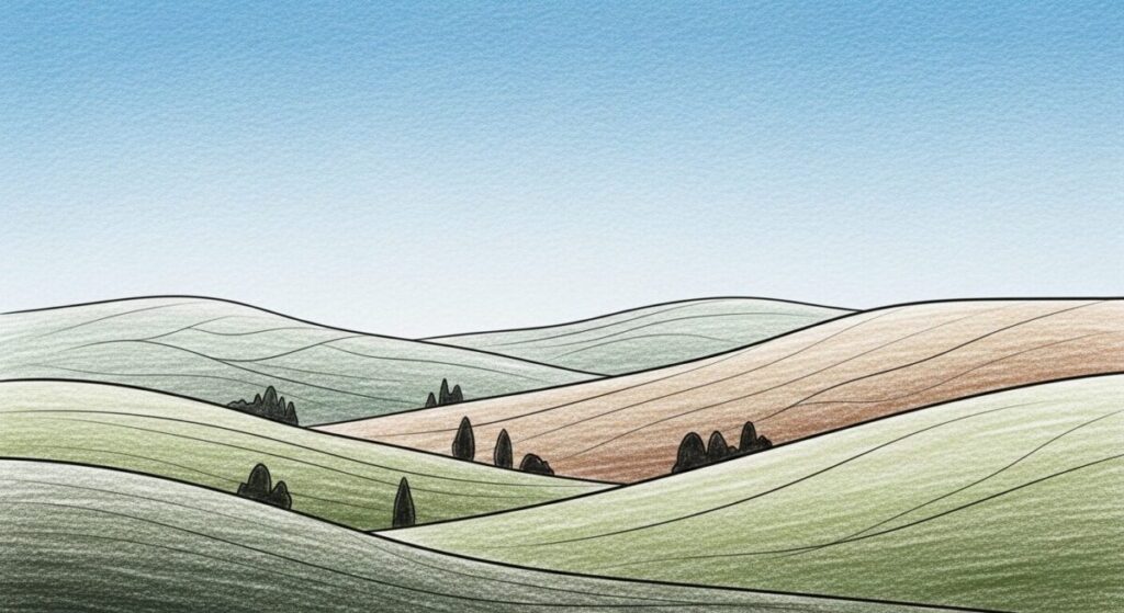 Simple drawing of rolling hills for beginner artists