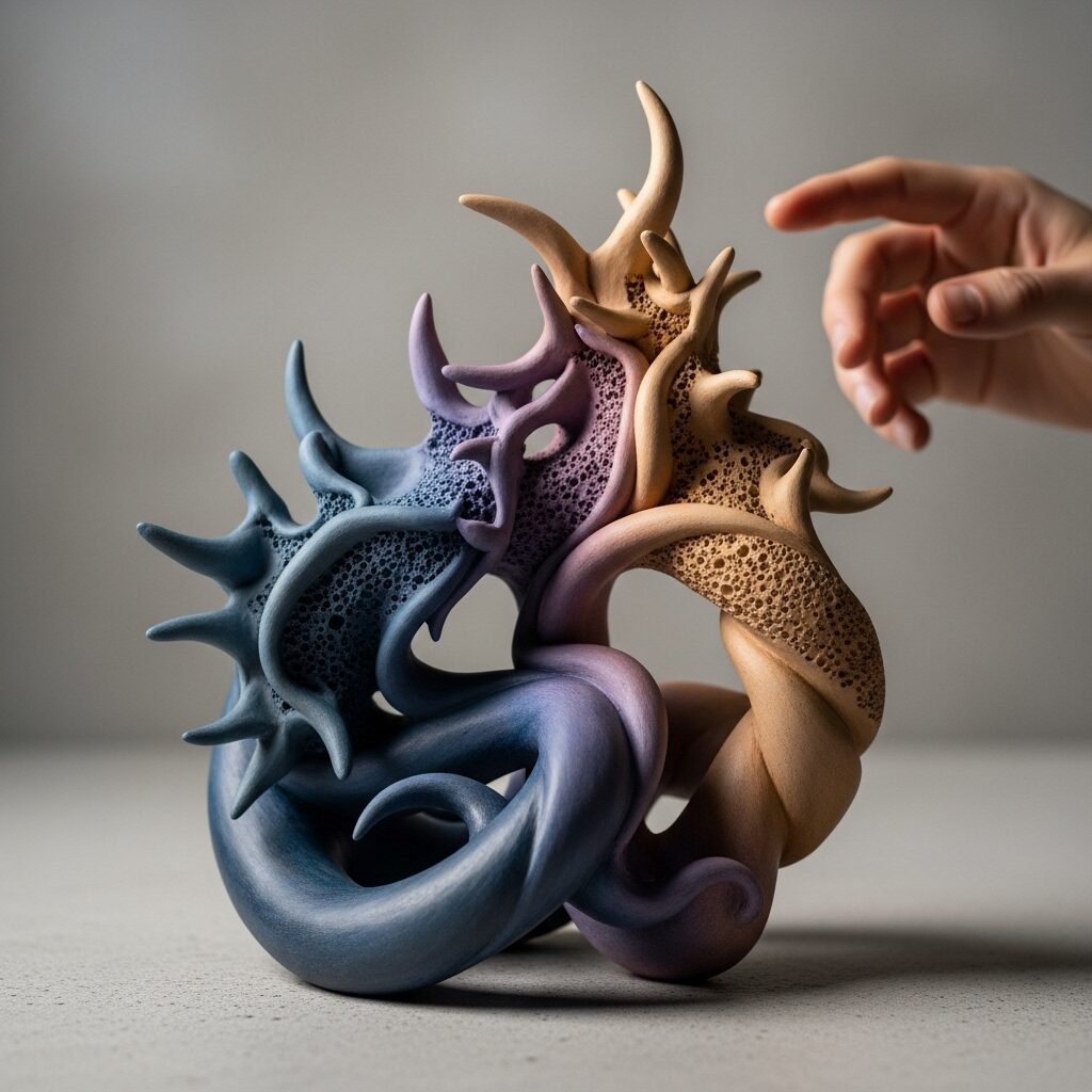The Grounding Nature of Tactile Arts: Sculpting and Clay Work for Mental Wellness 4 Abstract clay sculpture symbolizing the process of externalizing and processing emotions through therapeutic art.