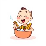 enjoying food simple cartoon 2d bright colors white background