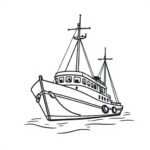 harbour line art black outline no fill white background