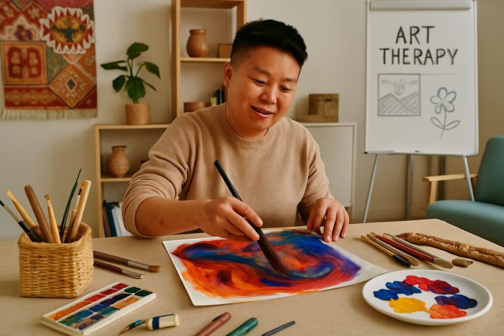 Understanding Art Therapy: How Creative Expression Heals Mind and Soul 7 Diverse person engaging in art therapy session showing inclusivity in mental health treatment
