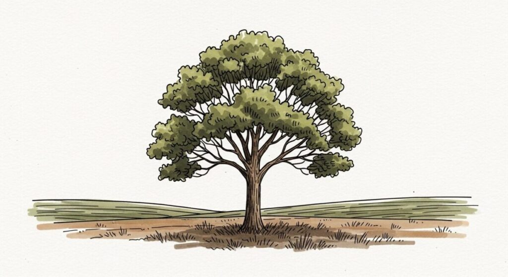 Easy drawing idea of a lone tree in a field.