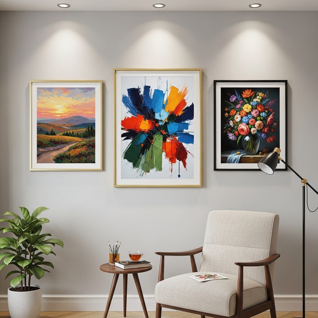 Paint by numbers for adults finished artwork displayed in home showing framing and display ideas